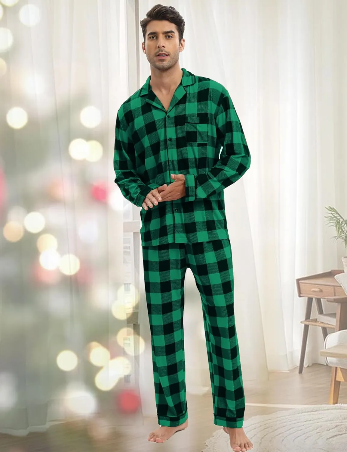 DIKFA Matching Couple Christmas Pajamas Set Long Sleeve Festival Party Sleepwear Xmas Pj Sets Button-Down Loungewear