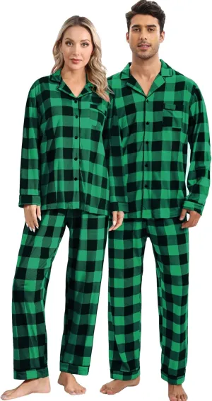 DIKFA Matching Couple Christmas Pajamas Set Long Sleeve Festival Party Sleepwear Xmas Pj Sets Button-Down Loungewear