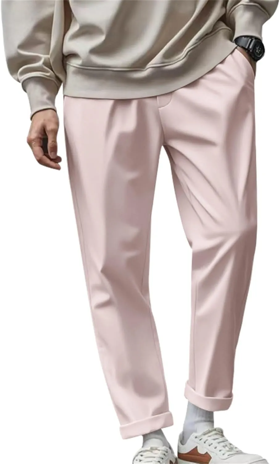Dress Pants for Men Baggy Lightweight Drawstring Waist Chino Pants Quick Dry Business Casual Pants with Pockets