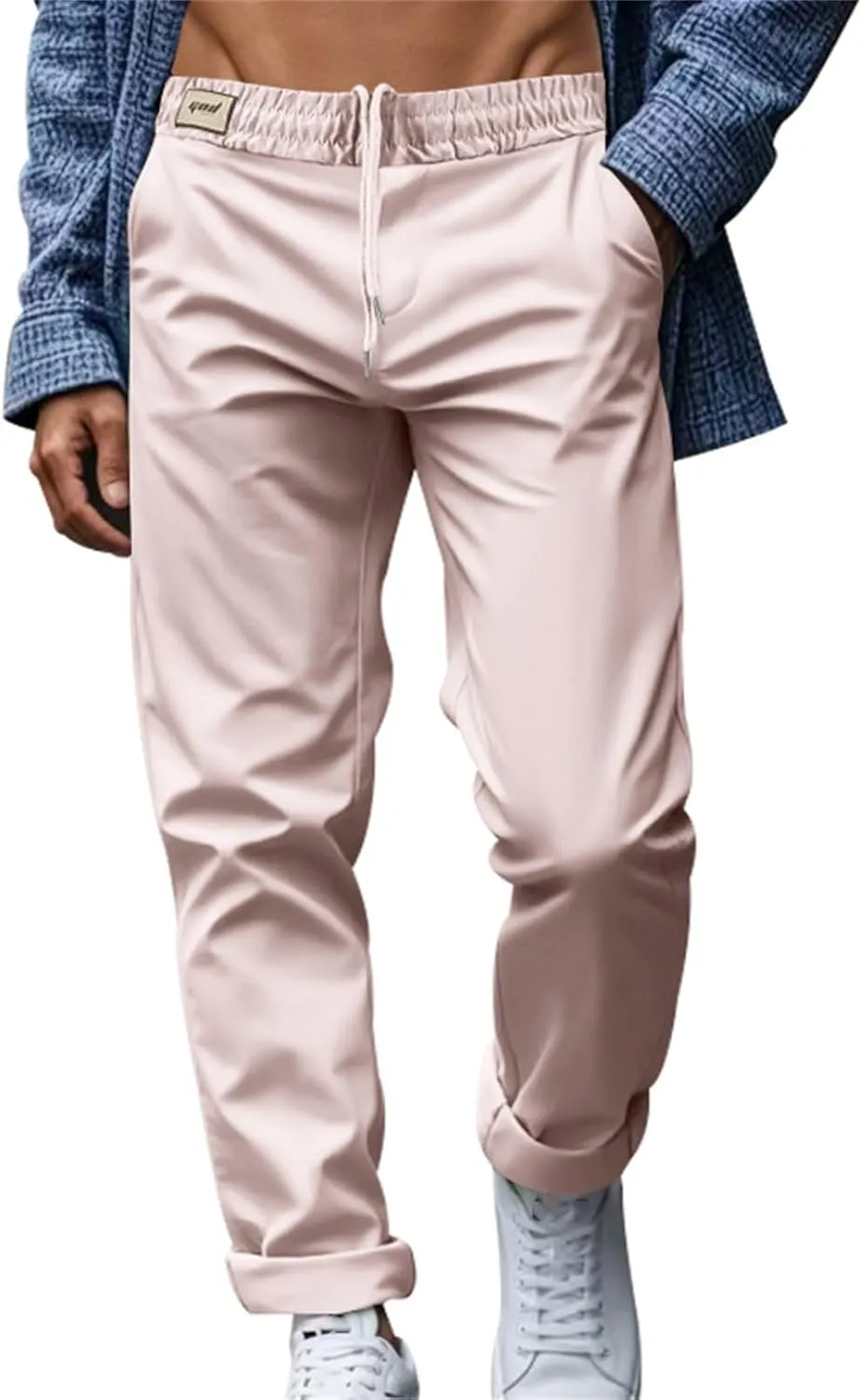 Dress Pants for Men Baggy Lightweight Drawstring Waist Chino Pants Quick Dry Business Casual Pants with Pockets