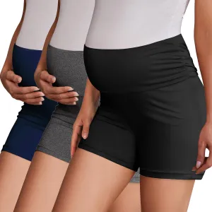 Ekouaer 3 Pack Women's Maternity Shorts Stretchy Workout Pregnancy Shorts Comfy Lounge Pajama Sleepwear S-XXL