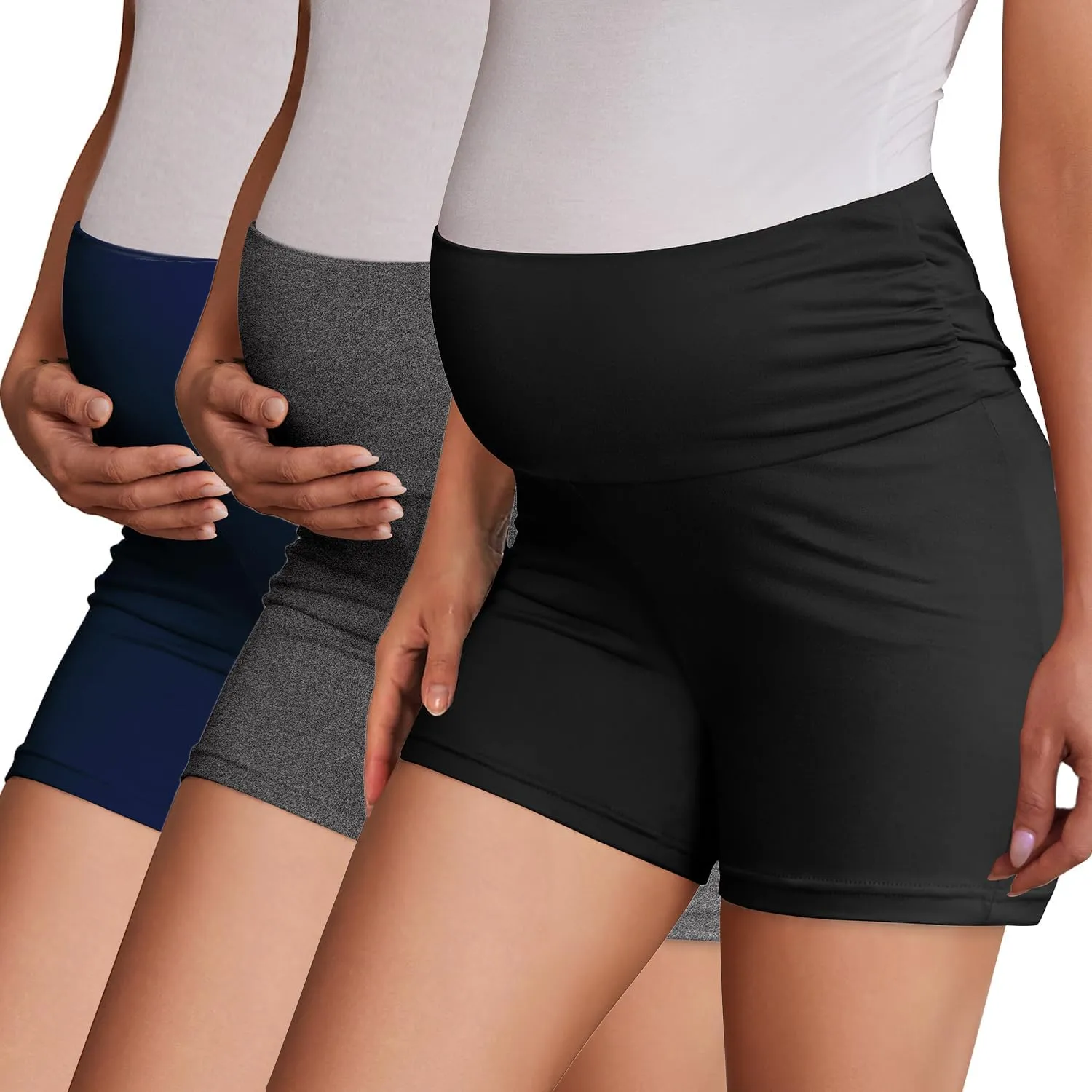 Ekouaer 3 Pack Women's Maternity Shorts Stretchy Workout Pregnancy Shorts Comfy Lounge Pajama Sleepwear S-XXL