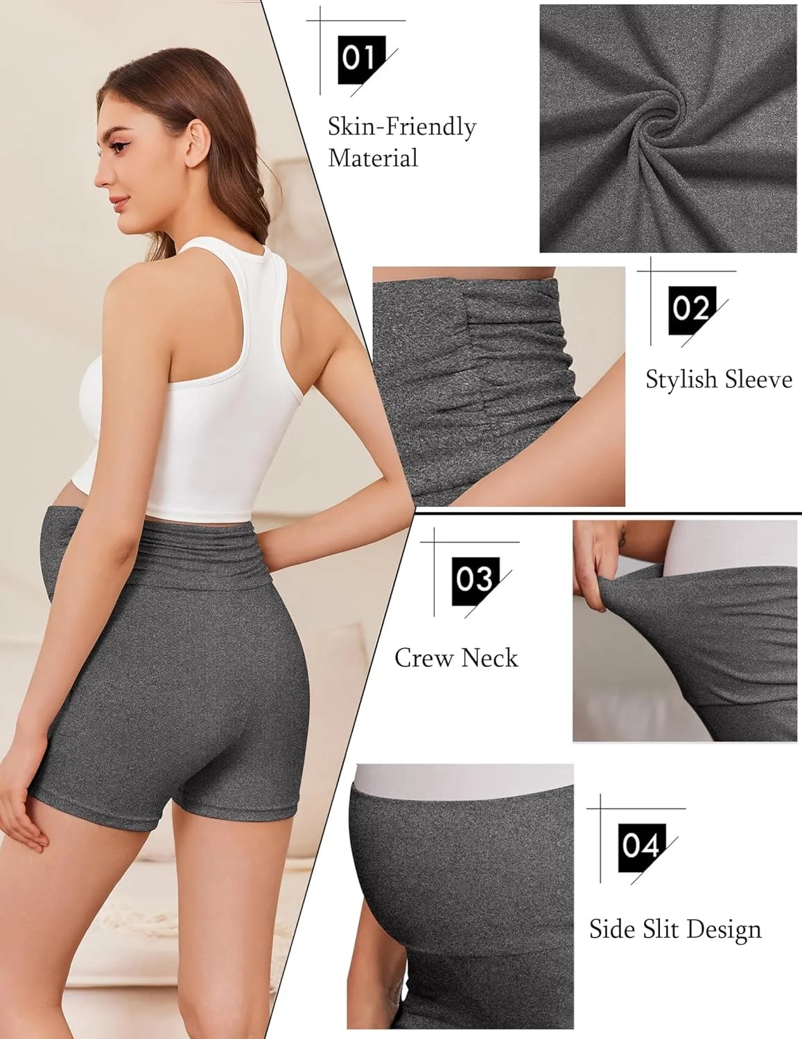 Ekouaer 3 Pack Women's Maternity Shorts Stretchy Workout Pregnancy Shorts Comfy Lounge Pajama Sleepwear S-XXL