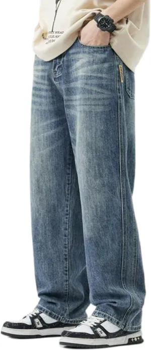 EnllerviiD Baggy Jeans for Men Relaxed Fit Straight Wide Leg Jean Casual Denim Pants