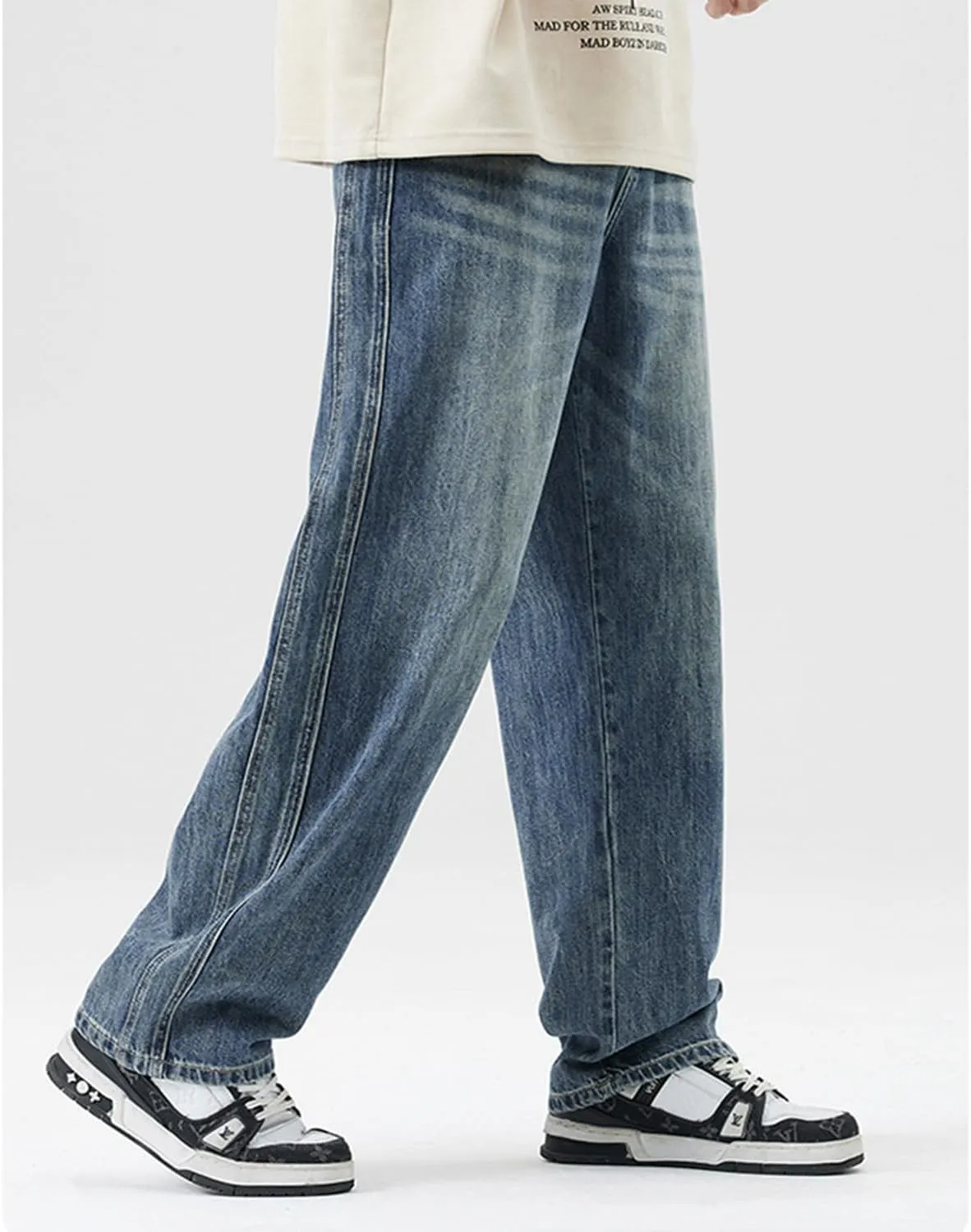 EnllerviiD Baggy Jeans for Men Relaxed Fit Straight Wide Leg Jean Casual Denim Pants