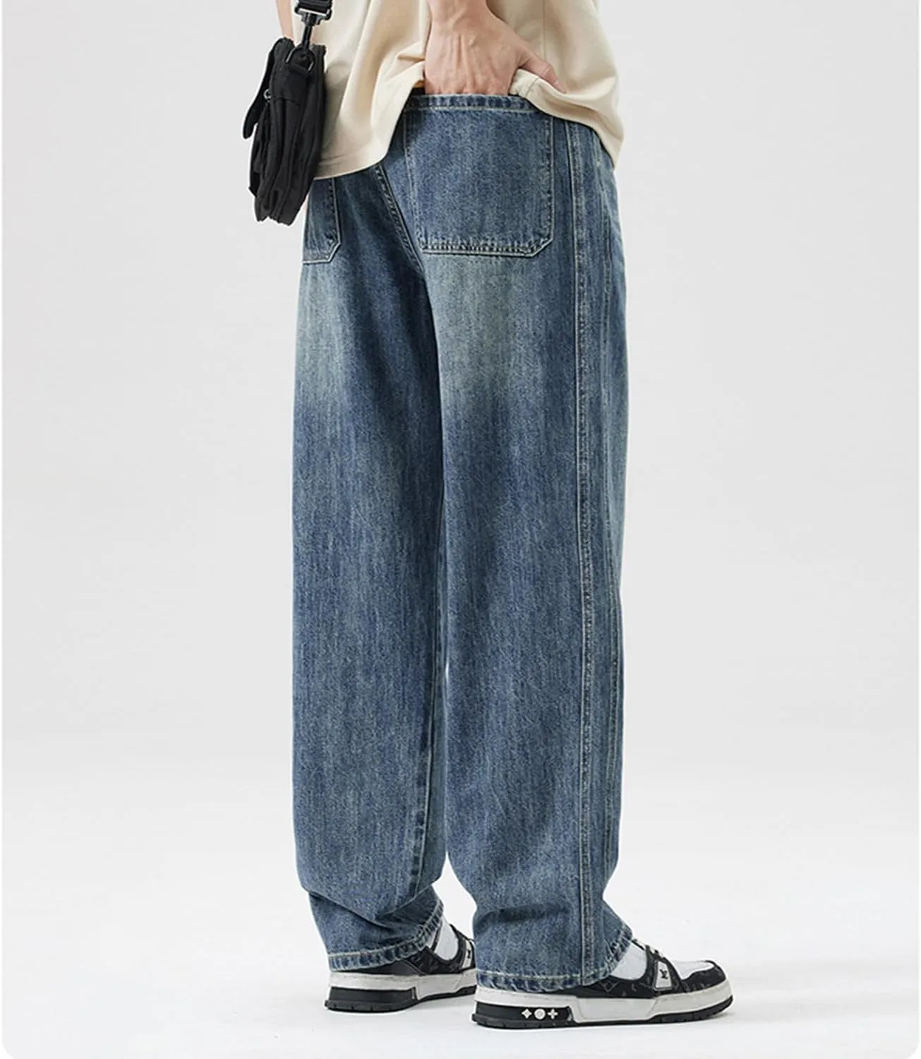 EnllerviiD Baggy Jeans for Men Relaxed Fit Straight Wide Leg Jean Casual Denim Pants