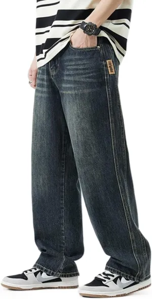 EnllerviiD Baggy Jeans for Men Relaxed Fit Straight Wide Leg Jean Casual Denim Pants