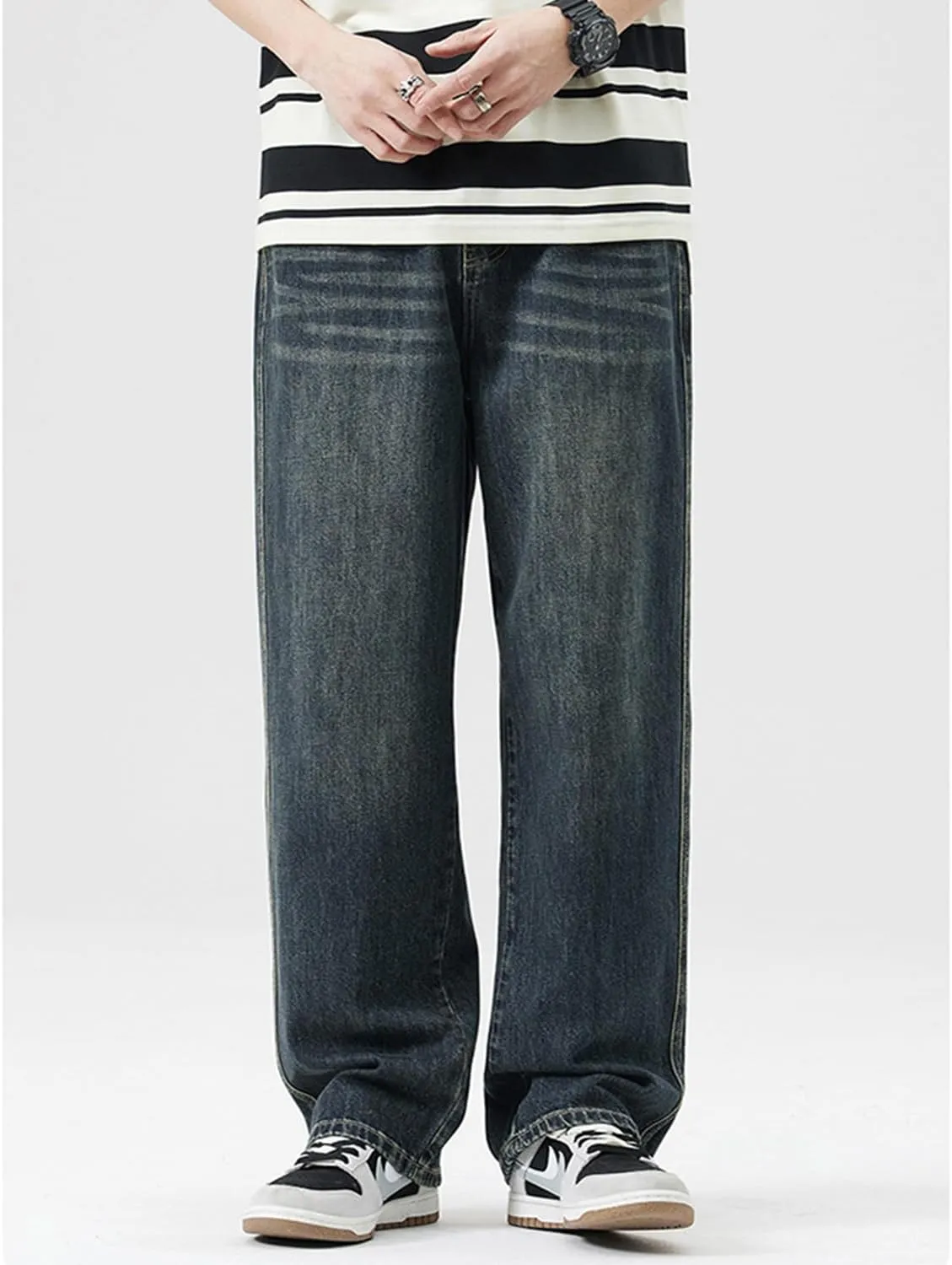 EnllerviiD Baggy Jeans for Men Relaxed Fit Straight Wide Leg Jean Casual Denim Pants