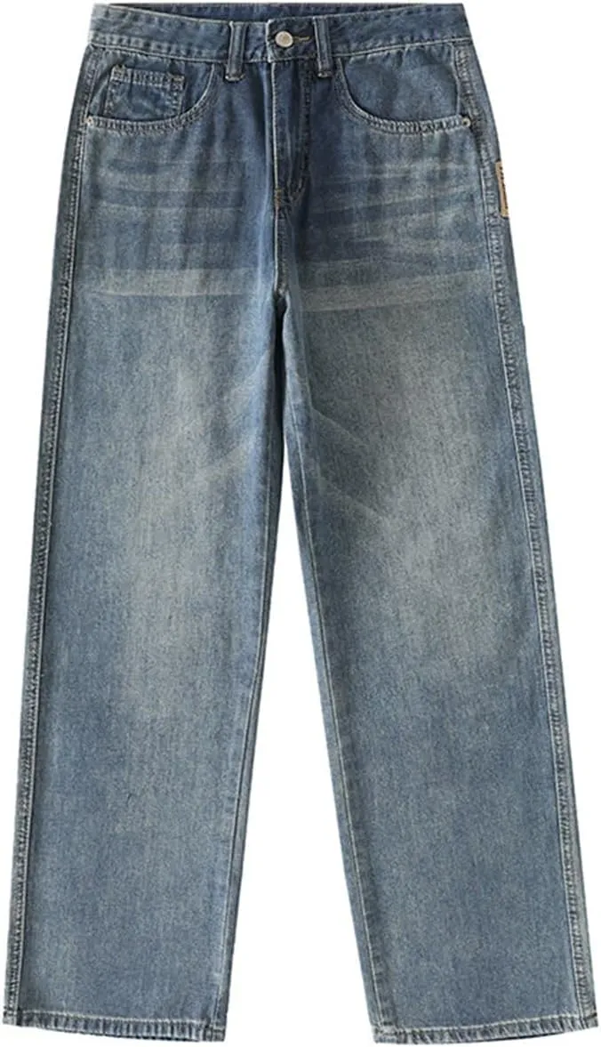 EnllerviiD Baggy Jeans for Men Relaxed Fit Straight Wide Leg Jean Casual Denim Pants