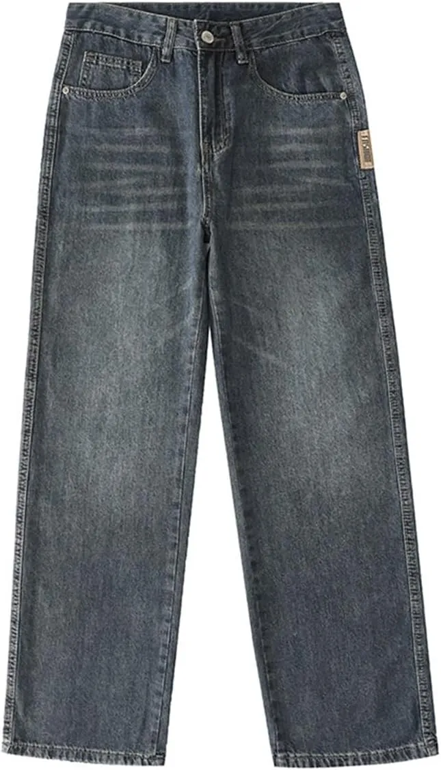 EnllerviiD Baggy Jeans for Men Relaxed Fit Straight Wide Leg Jean Casual Denim Pants