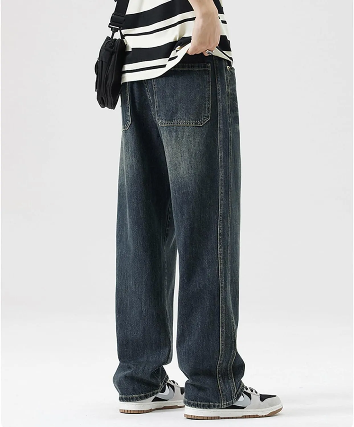 EnllerviiD Baggy Jeans for Men Relaxed Fit Straight Wide Leg Jean Casual Denim Pants