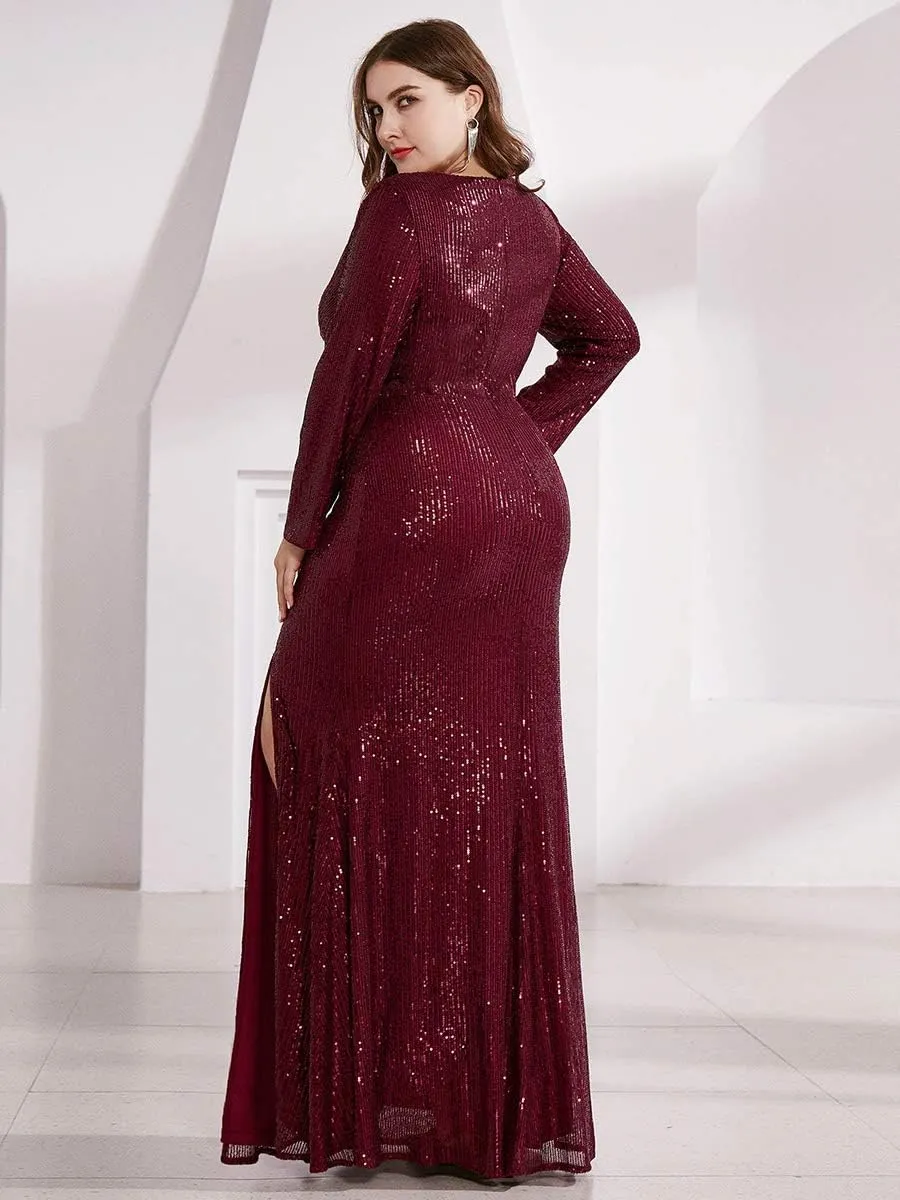 Ever-Pretty Women's Plus Size Long Sleeve Slit Sequin Maxi Evening Dresses 0824-PZUSA