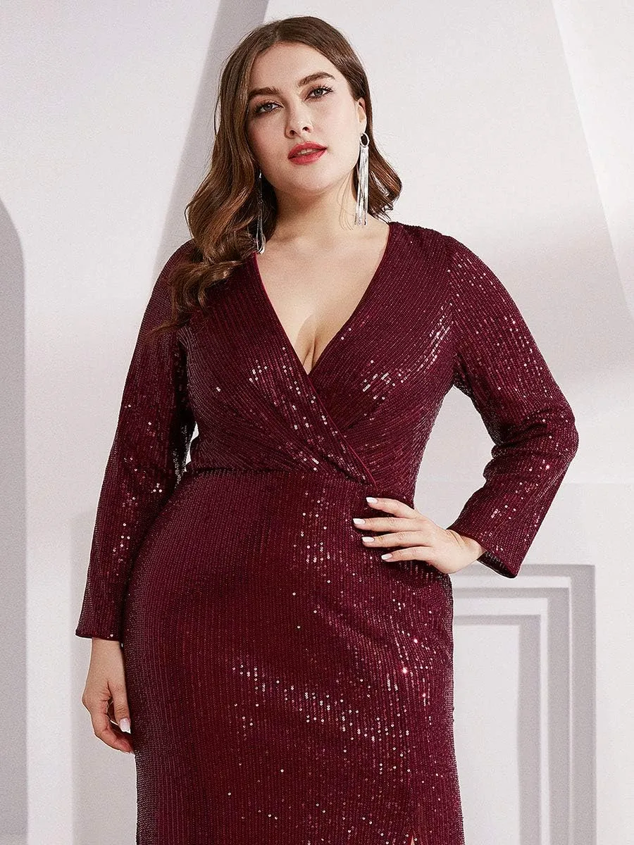 Ever-Pretty Women's Plus Size Long Sleeve Slit Sequin Maxi Evening Dresses 0824-PZUSA