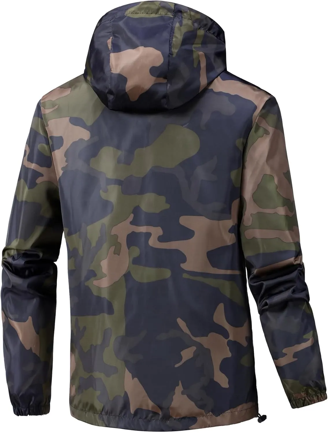 evzosrz Men's Camo Windbreaker - Lightweight Waterproof Rain Jacket, Zip Up Breathable Shell Hooded Outdoor Jackets Raincoat