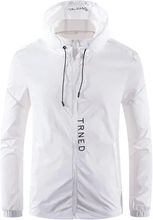 evzosrz Mens Sun Protection Jacket Lightweight Thin Breathable Zip Waterproof Windbreaker Hoodie Quick Dry for Hiking Fishing
