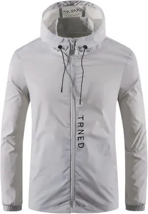 evzosrz Mens Sun Protection Jacket Lightweight Thin Breathable Zip Waterproof Windbreaker Hoodie Quick Dry for Hiking Fishing