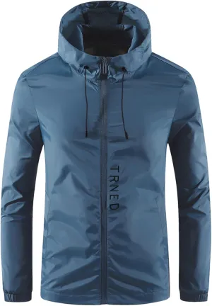 evzosrz Mens Sun Protection Jacket Lightweight Thin Breathable Zip Waterproof Windbreaker Hoodie Quick Dry for Hiking Fishing
