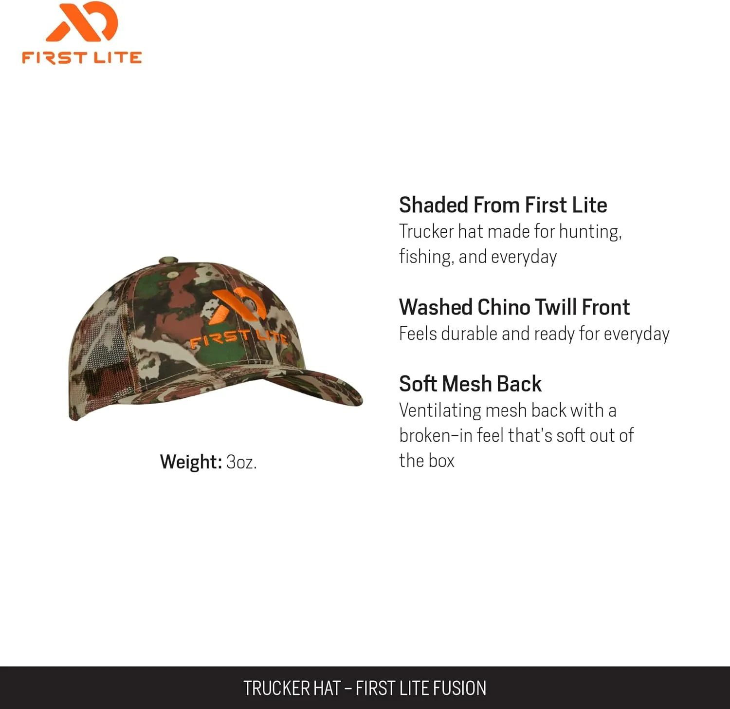 First Lite Trucker Hat - Lightweight Mesh Hunting Cap
