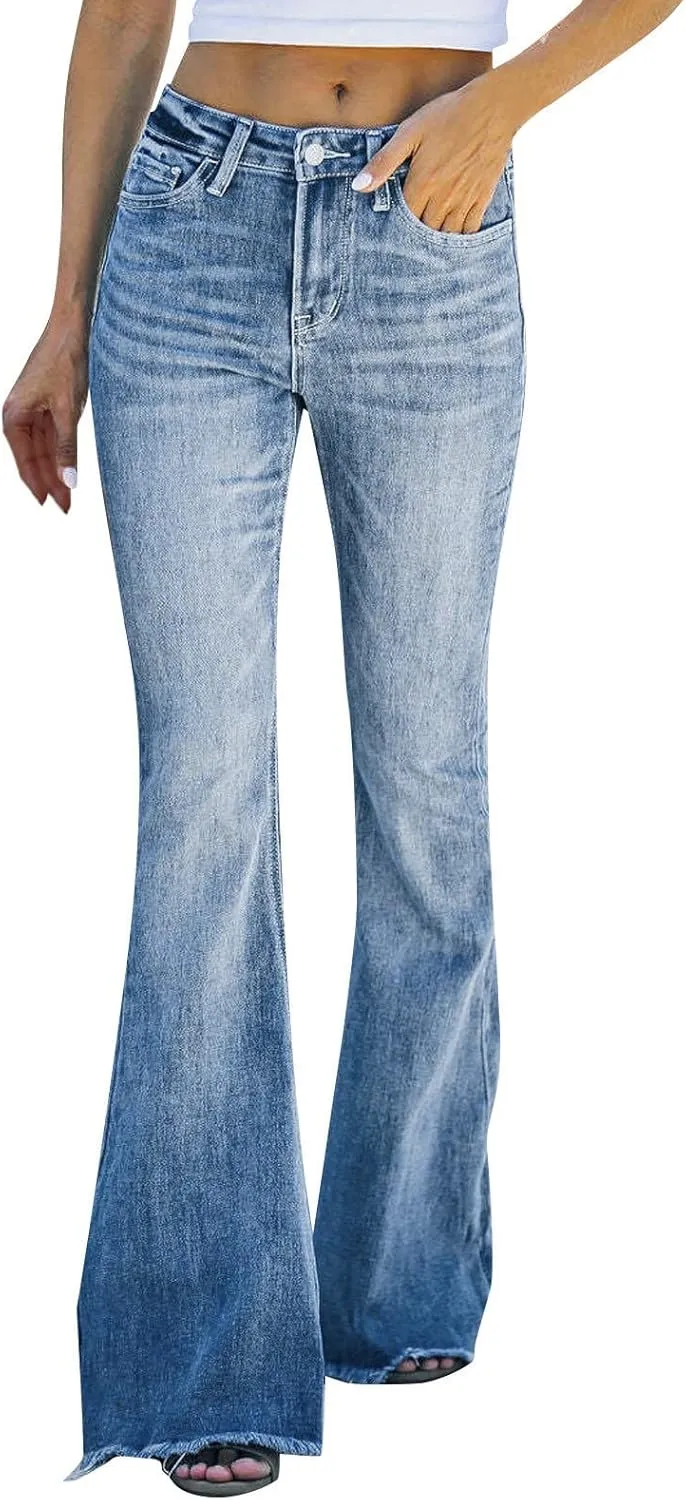 Flare Jeans for Women High Waisted 2025 Stretchy Bell Bottom Jean Buttoned Bootcut Casual Denim Trouser Tapered Pants