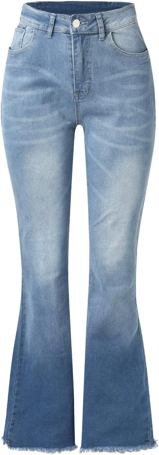 Flare Jeans for Women High Waisted 2025 Stretchy Bell Bottom Jean Buttoned Bootcut Casual Denim Trouser Tapered Pants