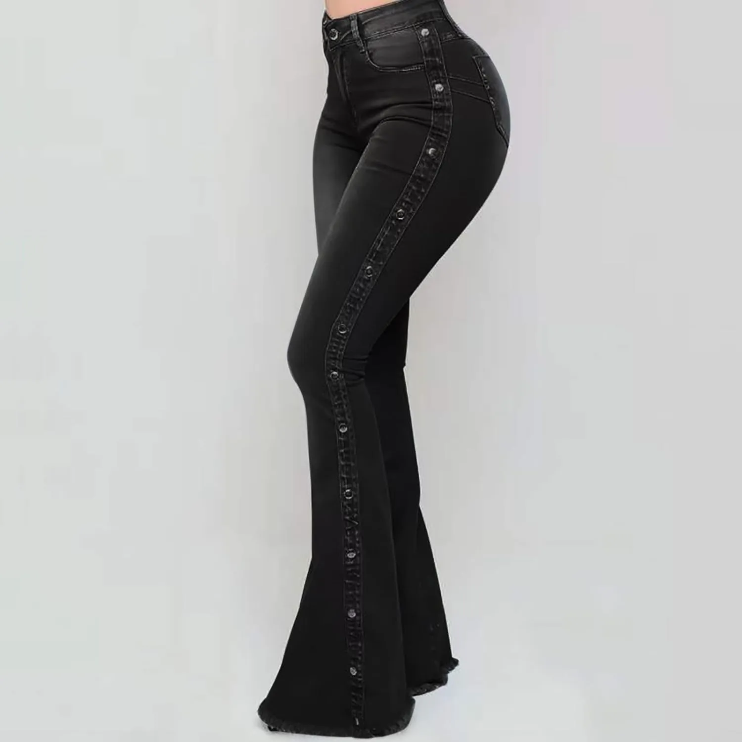 Flare Jeans for Women Plus Size High Waisted Stretch Bell Bottom Jeans Casual Fashion Y2k Denim Pants Side Rhinestone