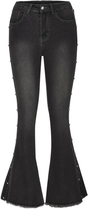 Flare Jeans for Women Plus Size High Waisted Stretch Bell Bottom Jeans Casual Fashion Y2k Denim Pants Side Rhinestone