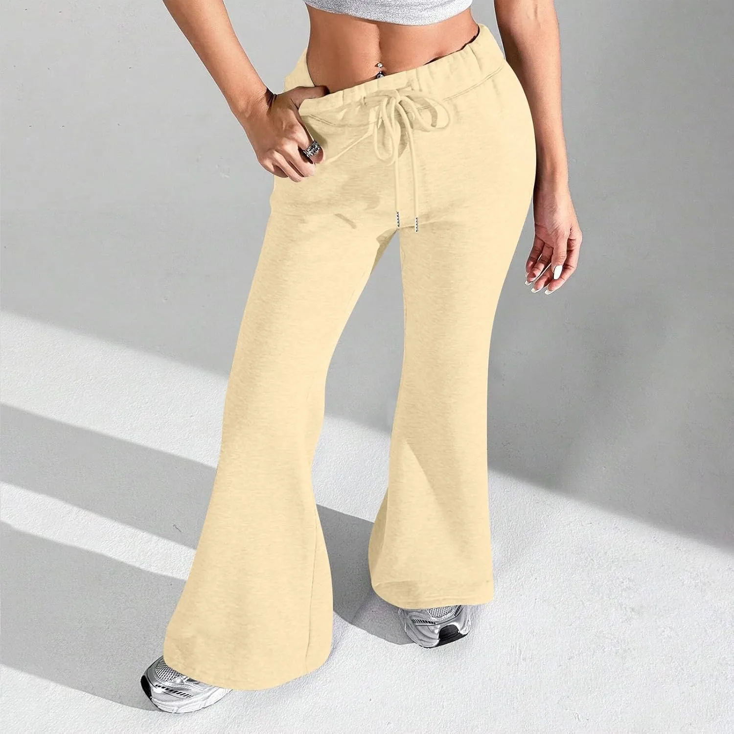 Flare Sweatpants Women Baggy Lightweight High Waisted Wide Leg Pants Casual Comfy Lounge Pants with Pockets