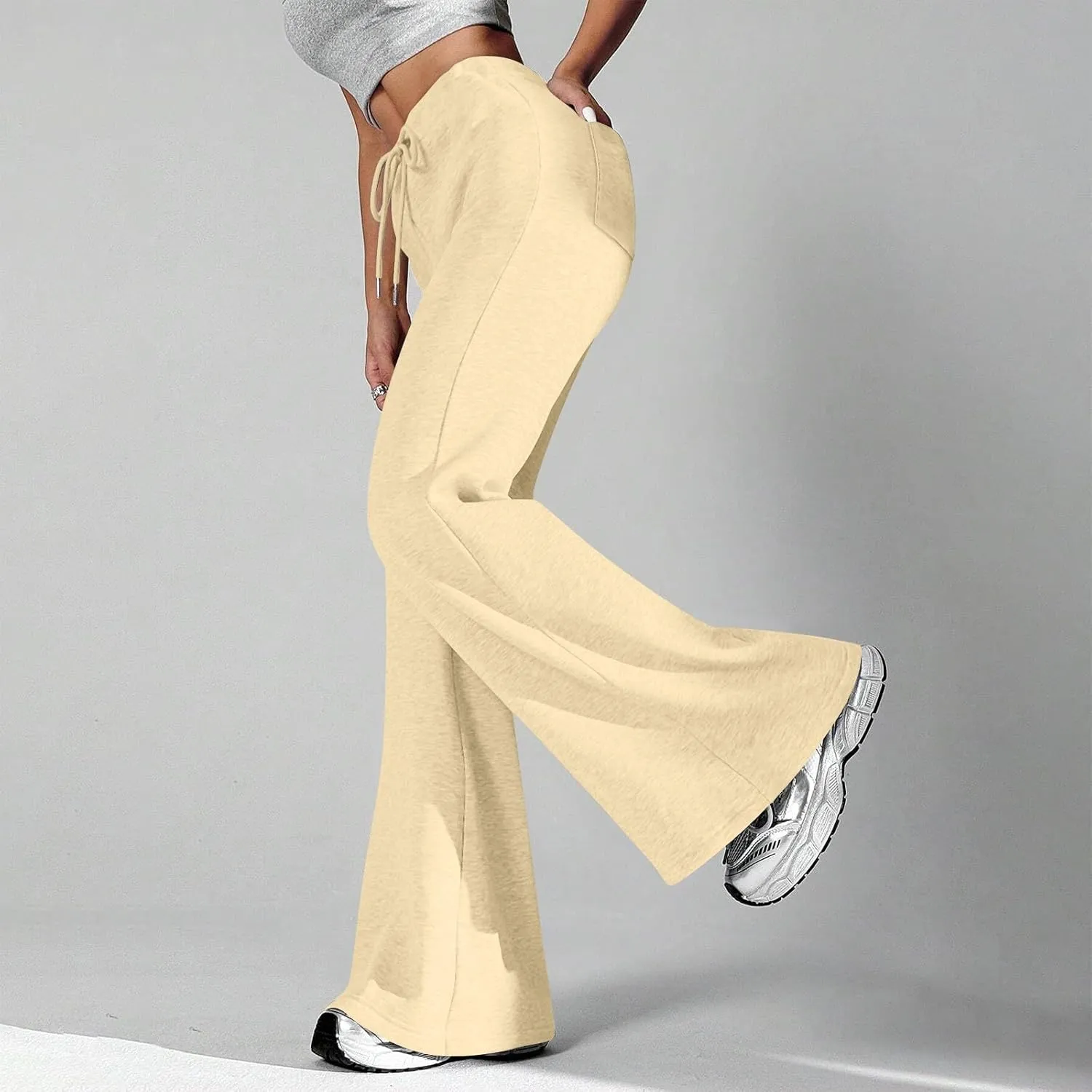 Flare Sweatpants Women Baggy Lightweight High Waisted Wide Leg Pants Casual Comfy Lounge Pants with Pockets