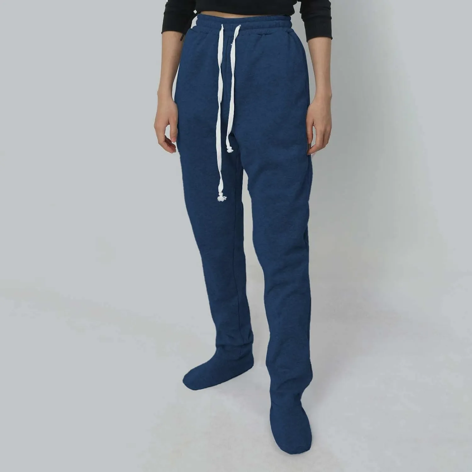 Fleece Footed Pajamas for Women Winter Soft Warm Elastic Waist Casual Sweatpants Loose Loungewear Trousers with Feet