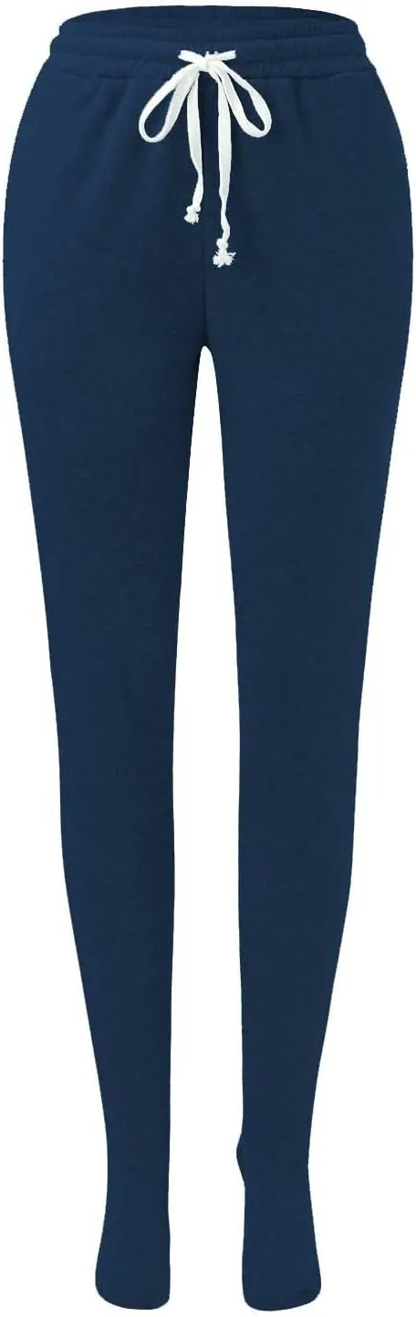 Fleece Footed Pajamas for Women Winter Soft Warm Elastic Waist Casual Sweatpants Loose Loungewear Trousers with Feet
