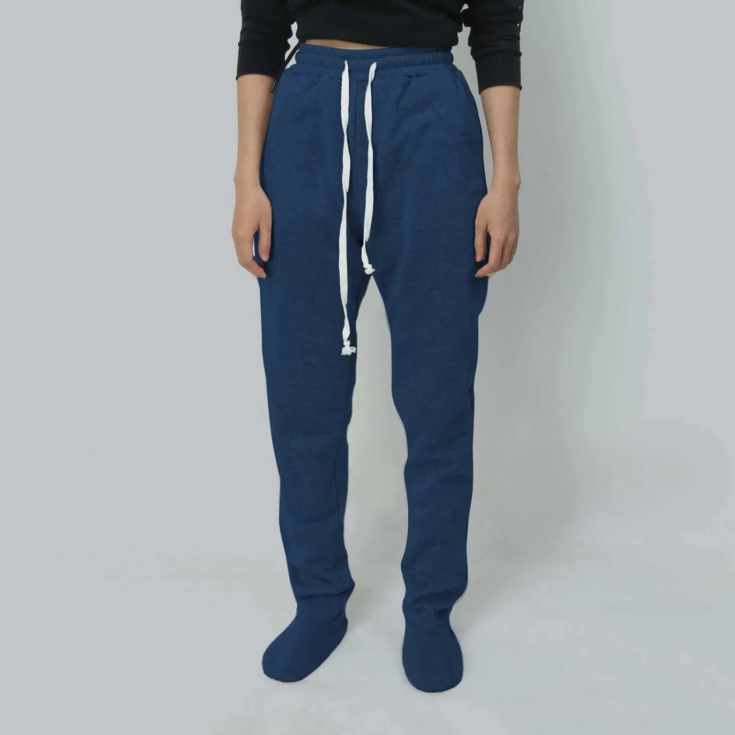 Fleece Footed Pajamas for Women Winter Soft Warm Elastic Waist Casual Sweatpants Loose Loungewear Trousers with Feet