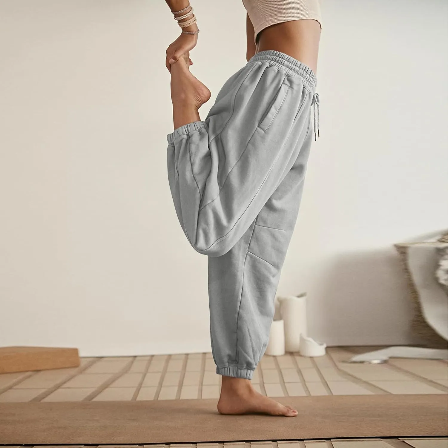 Fleece Lined Joggers Women Baggy Y2k Low Rise Sweatpants Loose Fit Athletic Pants Stretchy Yoga Pants with Pockets