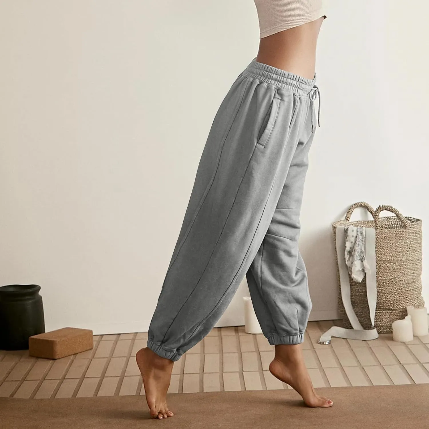 Fleece Lined Joggers Women Baggy Y2k Low Rise Sweatpants Loose Fit Athletic Pants Stretchy Yoga Pants with Pockets