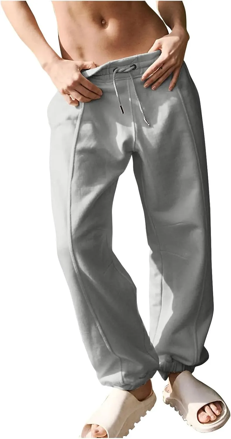 Fleece Lined Joggers Women Baggy Y2k Low Rise Sweatpants Loose Fit Athletic Pants Stretchy Yoga Pants with Pockets