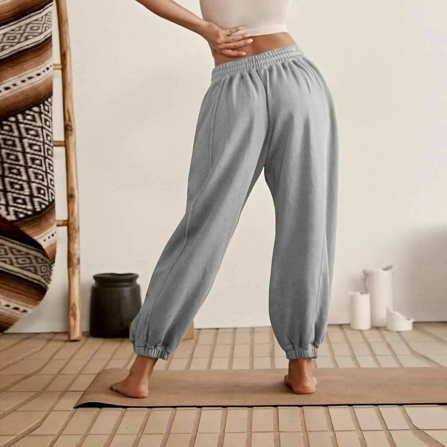 Fleece Lined Joggers Women Baggy Y2k Low Rise Sweatpants Loose Fit Athletic Pants Stretchy Yoga Pants with Pockets