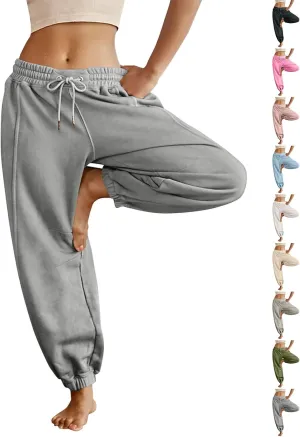 Fleece Lined Joggers Women Baggy Y2k Low Rise Sweatpants Loose Fit Athletic Pants Stretchy Yoga Pants with Pockets