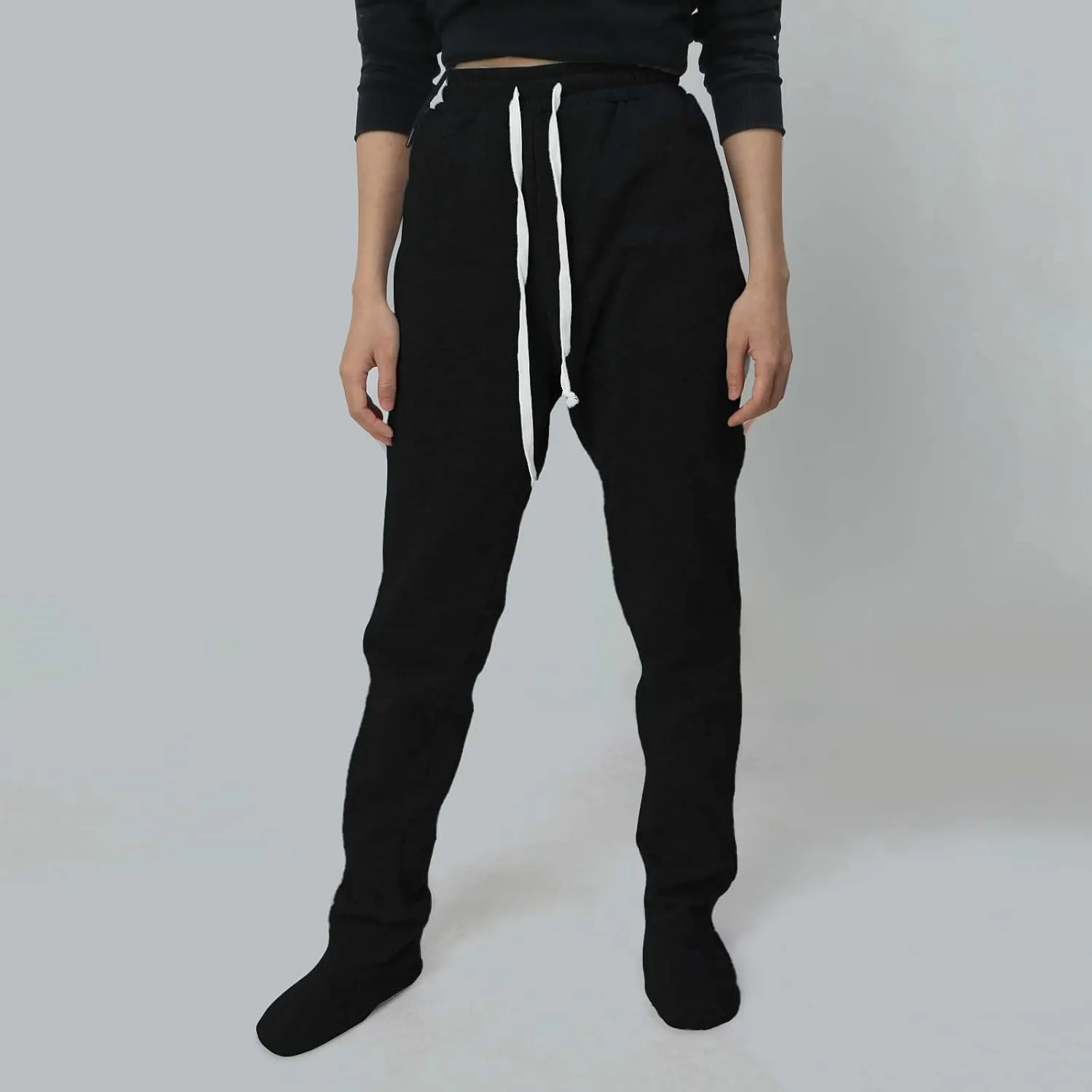 Fleece Lined Pajamas Pants for Women Soft Thermal Elastic Waist Joggers Sweatpant Baggy Loungewear Trousers with Feet