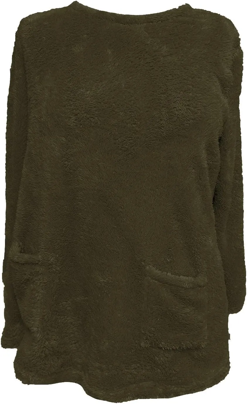 Fleece Pullover Women Fuzzy Sweaters for Women Crew Neck Sweatshirts Winter Warm Loungewear Tops with Pockets