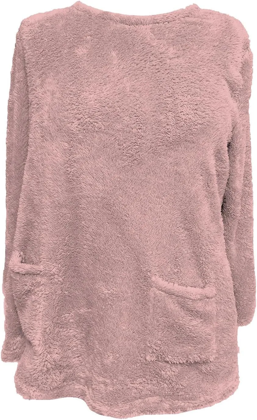 Fleece Pullover Women Fuzzy Sweaters for Women Crew Neck Sweatshirts Winter Warm Loungewear Tops with Pockets