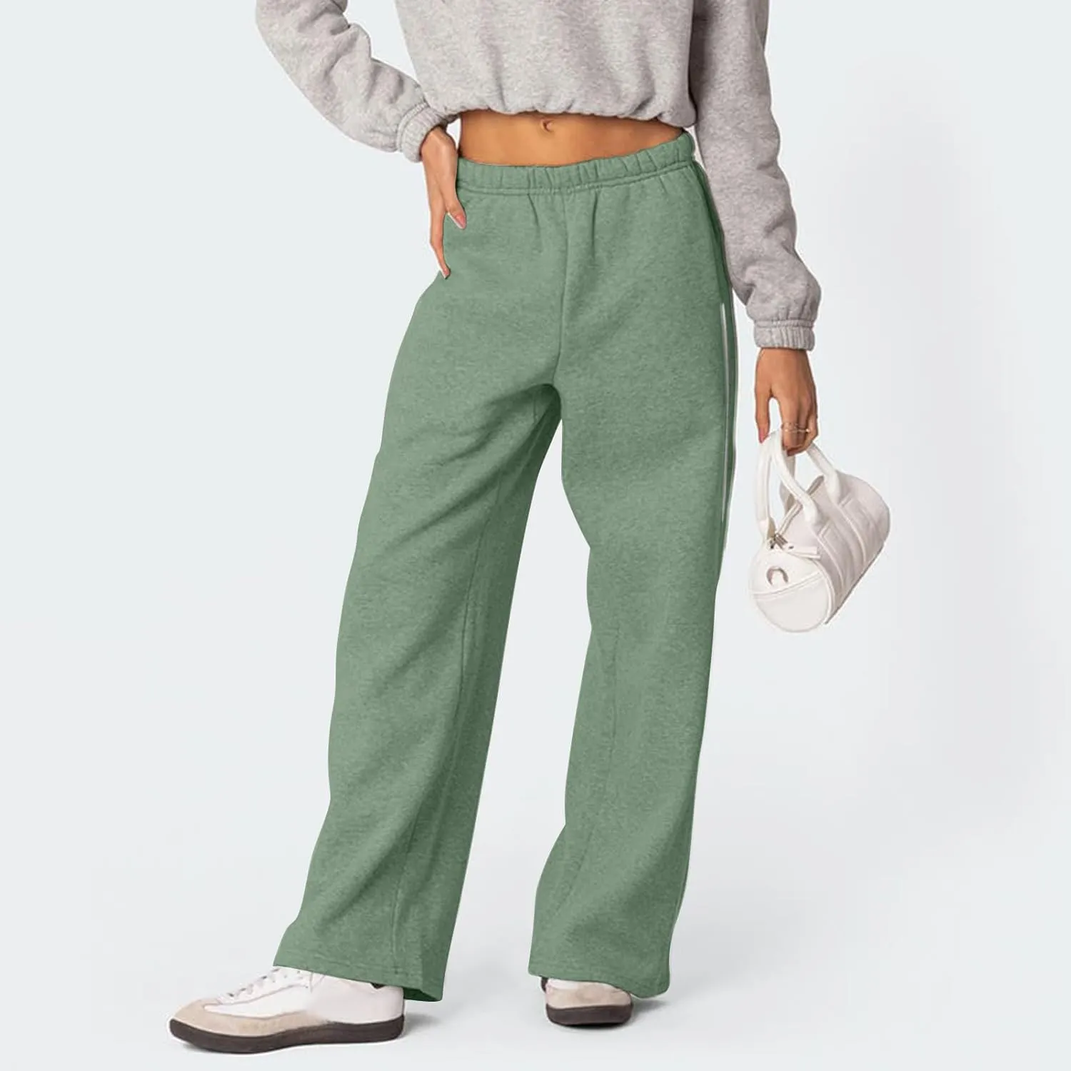 Fleece Sweatpants for Women Baggy Casual Wide Leg Lightweight Joggers Comfy Low Rise Lounge Pants with Pockets