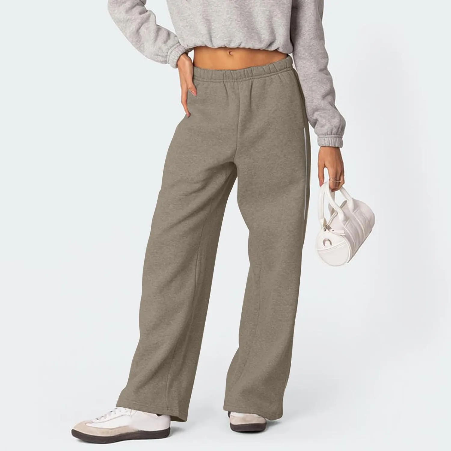 Fleece Sweatpants for Women Baggy Casual Wide Leg Lightweight Joggers Comfy Low Rise Lounge Pants with Pockets