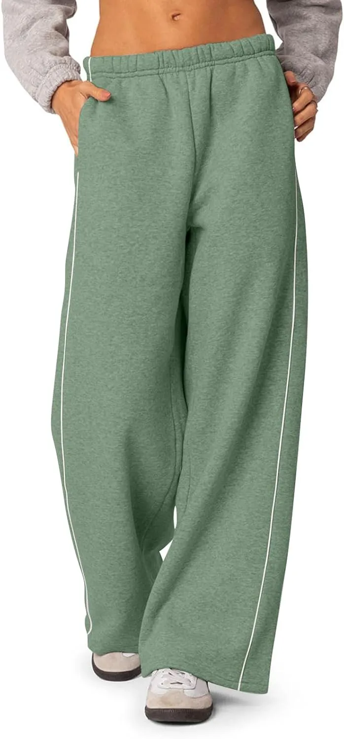 Fleece Sweatpants for Women Baggy Casual Wide Leg Lightweight Joggers Comfy Low Rise Lounge Pants with Pockets