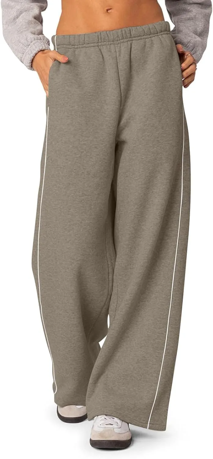 Fleece Sweatpants for Women Baggy Casual Wide Leg Lightweight Joggers Comfy Low Rise Lounge Pants with Pockets