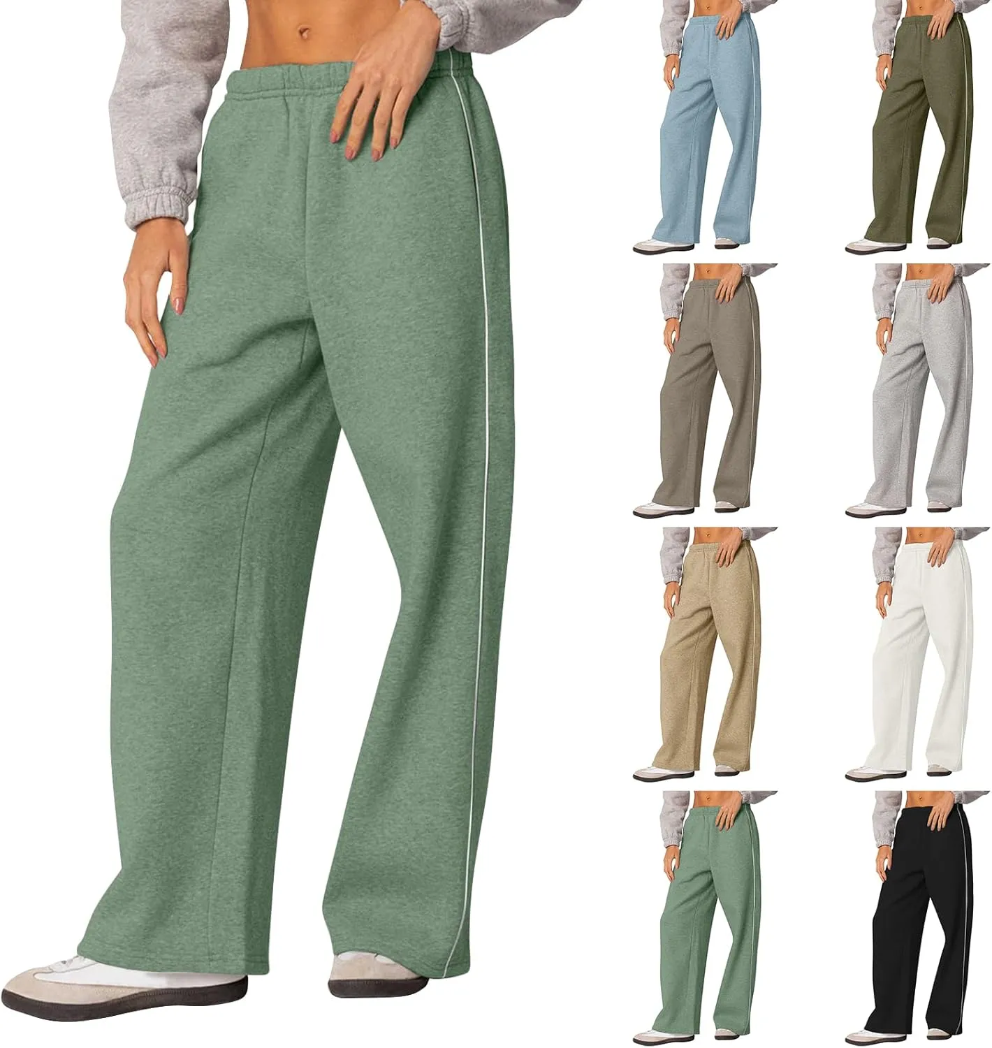 Fleece Sweatpants for Women Baggy Casual Wide Leg Lightweight Joggers Comfy Low Rise Lounge Pants with Pockets