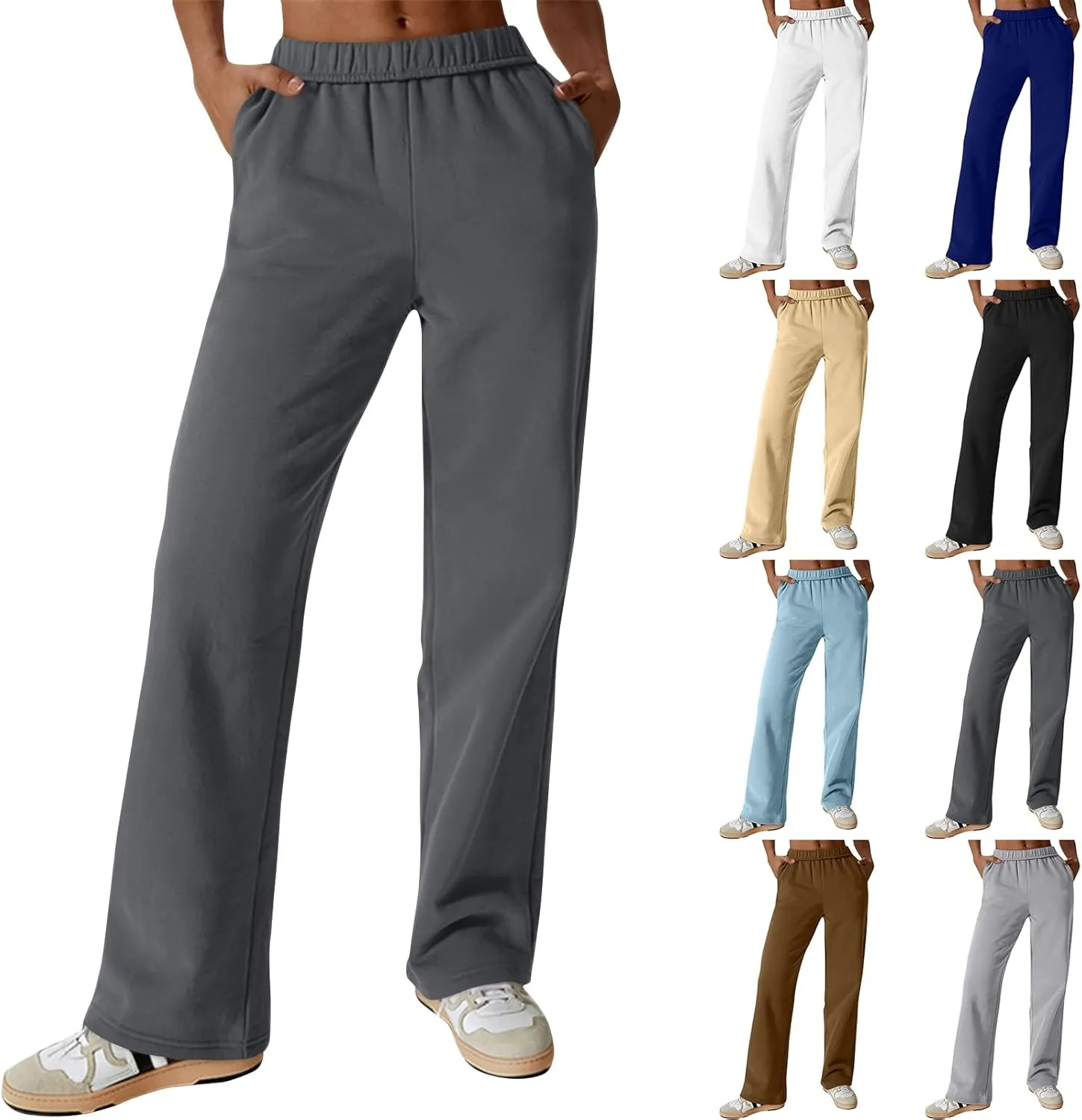 Fleece Wide Leg Sweatpants Women Baggy Lightweight Lounge Pants with Pockets Elastic High Waisted Athletic Pants