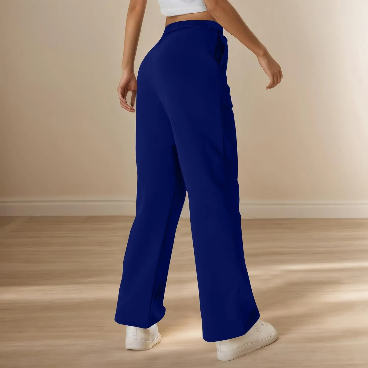 Fleece Wide Leg Sweatpants Women Baggy Lightweight Lounge Pants with Pockets Elastic High Waisted Athletic Pants