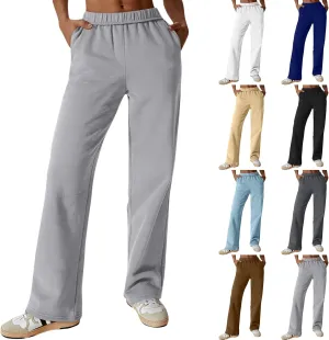 Fleece Wide Leg Sweatpants Women Baggy Lightweight Lounge Pants with Pockets Elastic High Waisted Athletic Pants