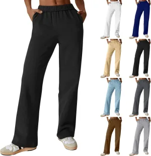 Fleece Wide Leg Sweatpants Women Baggy Lightweight Lounge Pants with Pockets Elastic High Waisted Athletic Pants