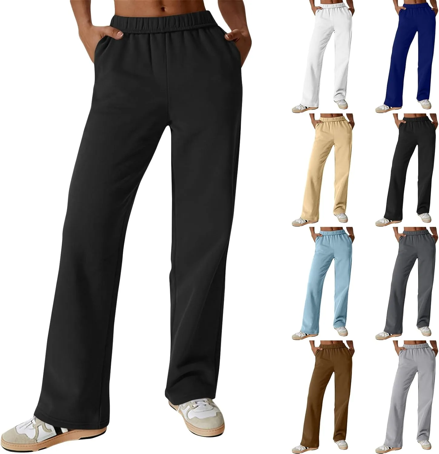 Fleece Wide Leg Sweatpants Women Baggy Lightweight Lounge Pants with Pockets Elastic High Waisted Athletic Pants