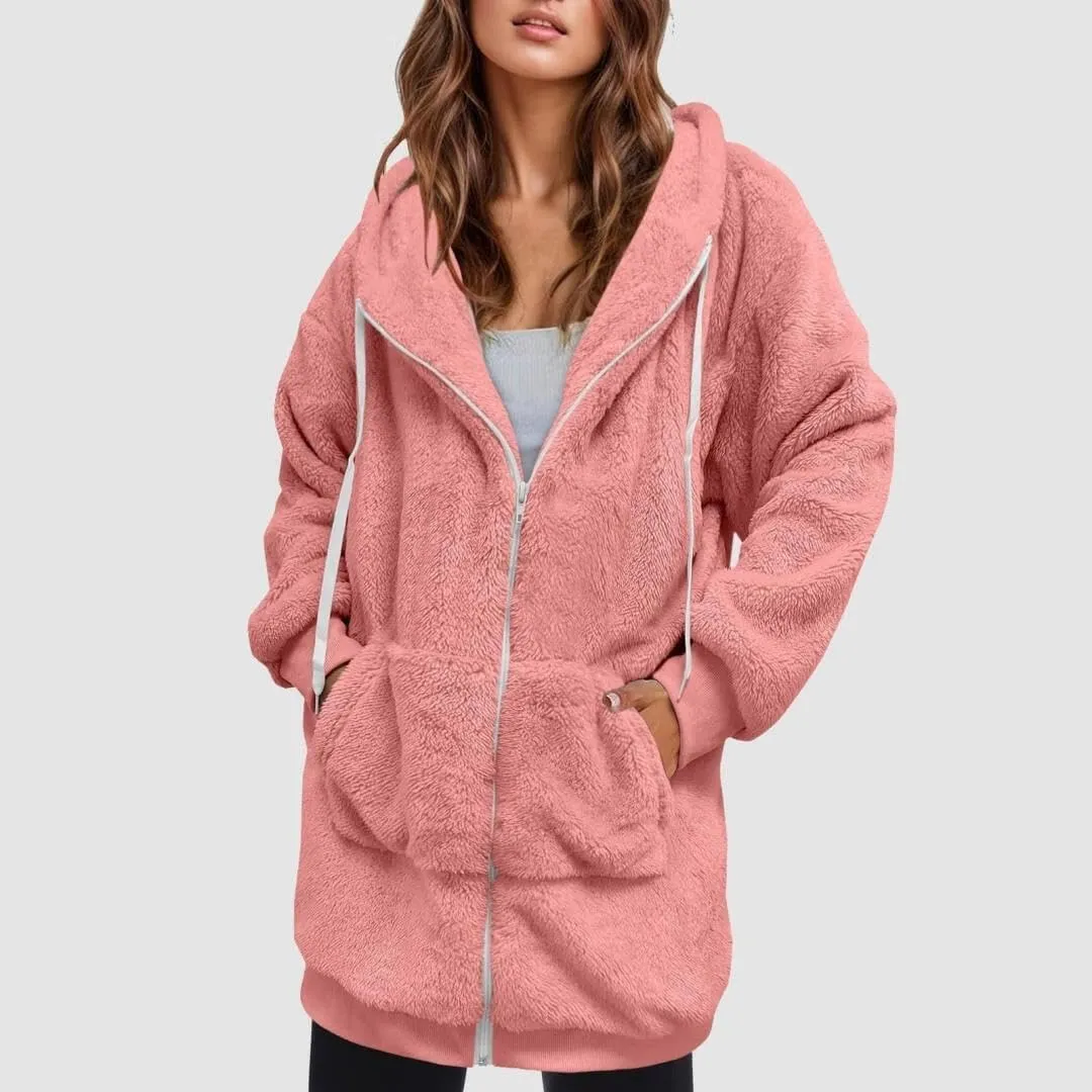 FMCHICO Fleece Coat for Women,Women's Oversized Zip Up Hooded Jacket Winter Plus Size Sherpa Coat
